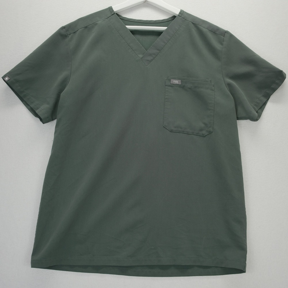 FIGS Leon Scrub Top Mens XL Dark Green V-Neck Short Sleeve Pocket FM1500